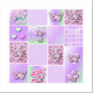 Butterfly and Flower Lovers Patchwork Pattern Posters and Art